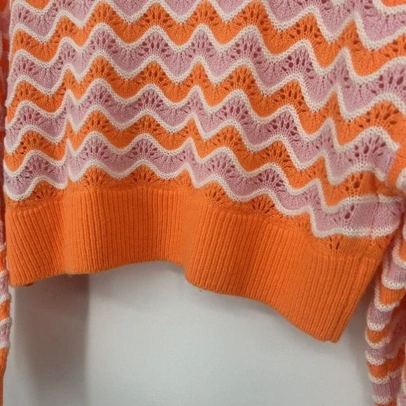 H&M Divided Orange Pink Crochet Pointelle Knit Cropped Sweater Slouchy Size M - Picture 7 of 9